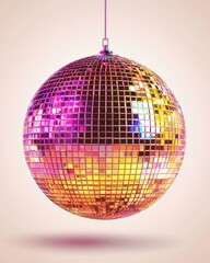 Obraz premium A vibrant disco ball reflects colorful lights, creating a lively atmosphere perfect for parties and celebrations.