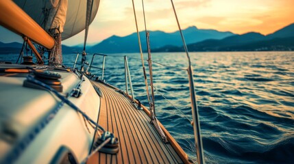 A refreshing sailing expedition on a tranquil lake, Sailboats and navigation equipment ready for voyage, Nautical adventure style