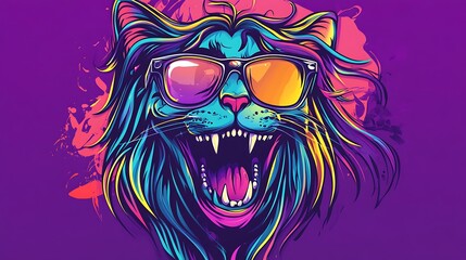 Obraz premium Retro Cat with Sunglasses