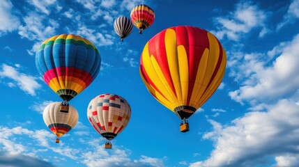 Naklejka premium Colorful Hot Air Balloons in Bright Sky