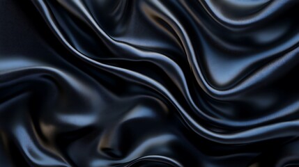 Fototapeta premium Black silk satin background with waves, Abstract background silky fabric