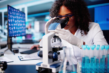 Medical Lab Scientist Woman Doing Research In Laboratory