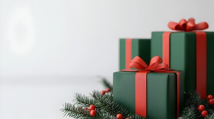 Green Christmas Gifts with Red Ribbons and Decor