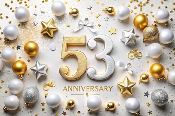 Happy 53rd Anniversary Celebration Gold Silver White Background AI Photo