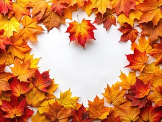 Fototapeta premium Heart-Shaped Autumn Drone Frame Maple Leaves Greeting Card Design