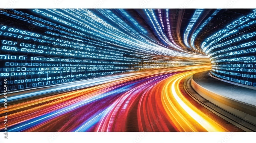 Poster a futuristic data grid with pulsating light paths and abstract patterns showcasing ai-driven researc