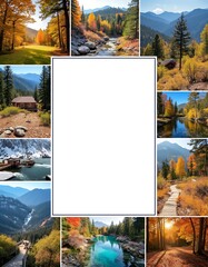 A collage of vibrant natural landscape photos with copy space in the center, postcard design