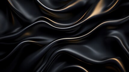 Fototapeta premium Black silk satin background with waves, Abstract background silky fabric