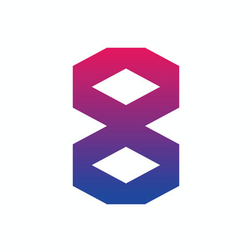 Number eight logo formed by two parallel lines with noise texture. Vector black and white typeface for labels, headlines, posters, cards etc.