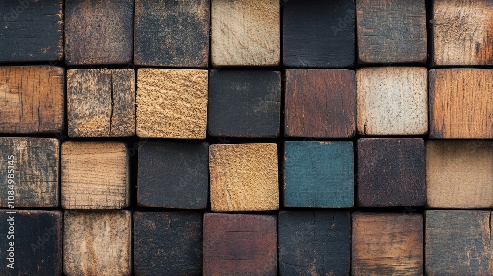 Poster this wooden block pattern features an array of textures and colors, ideal for design projects or as 