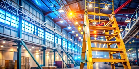 Fototapeta premium Industrial Overhead Crane, Factory Ladder, Bokeh Background