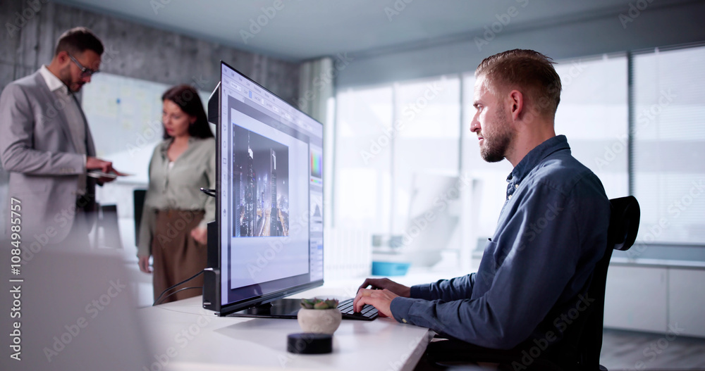 Leinwandbilder video editor or designer using editing software tech