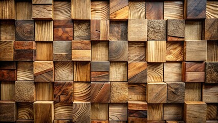 Fototapeta premium A Geometric Pattern of Wooden Blocks, Each with Unique Grain and Color Variations, Creates a Visually Interesting and Texturally Rich Surface