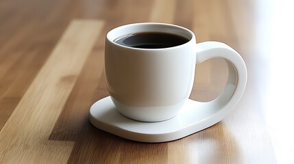 Obraz premium Coffee Cup with Wooden Handle and Coaster