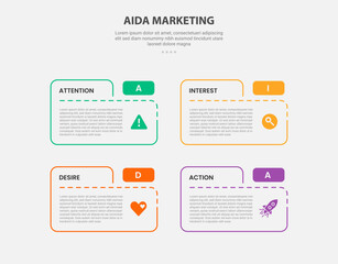 AIDA marketing infographic outline style with 4 point template with box table folder shape for slide presentation
