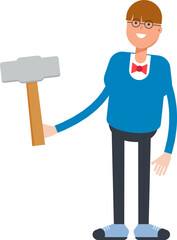 Boy with Bowtie Suit Character Holding Hammer Tool
