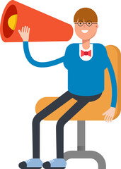 Boy with Bowtie Suit Character and Megaphone
