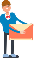 Boy with Bowtie Suit Character Holding Mail
