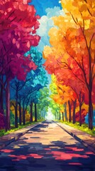 Autumnal Avenue of Colorful Trees