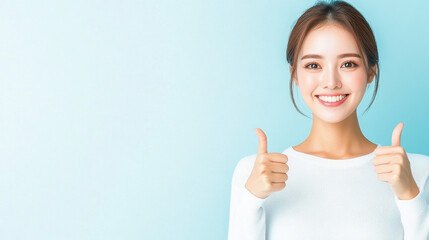 Attractive Japanese Woman with Thumbs Up Gesture
