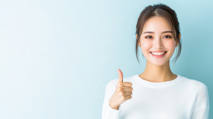 Attractive Japanese Woman Giving Thumbs Up
