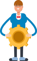 Boy with Bowtie Suit Character Holding Gear
