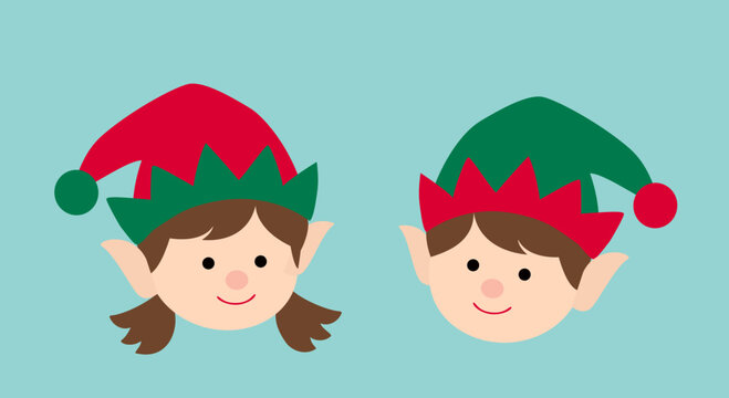 Set of cute Christmas elf head flat stock vector illustration.
Santa's helper.
Merry Christmas and happy holidays.