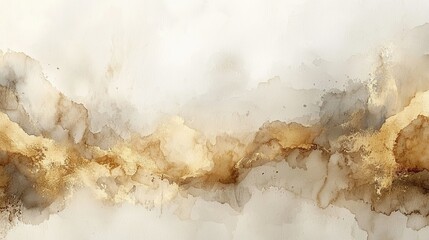 Abstract watercolor artwork featuring soft gold and beige tones with fluid shapes.