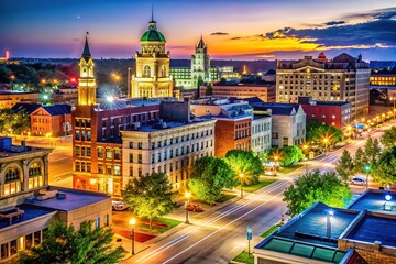 Obraz premium Night Photography Downtown Lawrence Kansas Buildings Douglas County