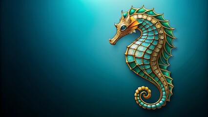 Fototapeta premium A Seahorse of Gold and Jade, a Symbol of Grace and Wonder in the Depths of the Ocean