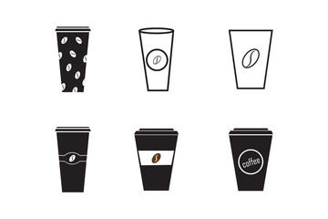 Hot cup beverage vector icon set. Tea or coffee cups icons.