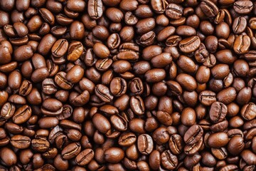 Obraz premium Close-Up View of Roasted Coffee Beans on a Natural Wooden Surface, Perfect for Coffee Lovers, Baristas, and Culinary Professionals Seeking Quality Ingredients