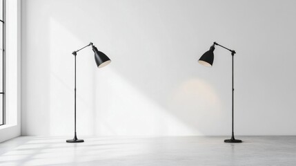 Minimal studio setup with modern floor lamps and plain white background