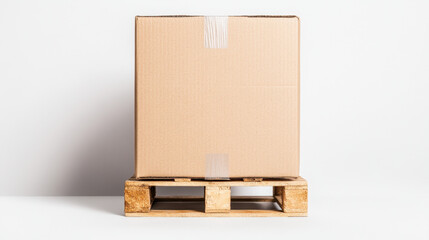 Cardboard Box on Shipping Pallet in Side View