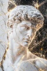 Fototapeta premium Stoic Marble Sculpture with Kintsugi Gold Accents in a Surreal Abstract Galaxy Universe