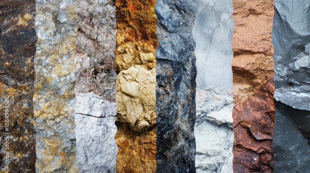 Poster A series of rocks with different colors and textures