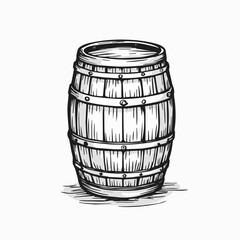 Wooden barrel illustration, hand-drawn style, rustic storage