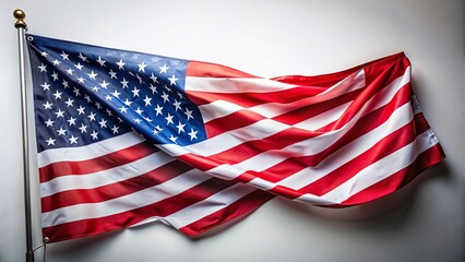 Fototapeta premium American Flag Draped Elegantly on a White Background Showcasing the Essence of Patriotism and Freedom in a Minimalist Style Perfect for Celebrating National Holidays