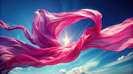 Fototapeta premium Pink Wave Abstract Sky, Fluttering Scarf, 3D Illustration, High Depth of Field