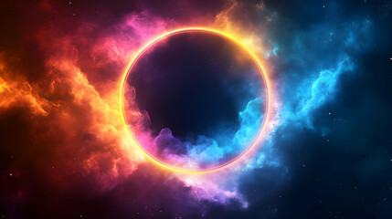 Obraz premium Cosmic Glow: Abstract Background with Glowing Circle and Nebula Clouds