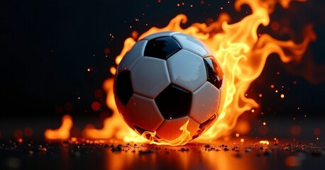 Fototapeta premium Fiery Soccer Ball Dynamic Sports Energy Dark Background