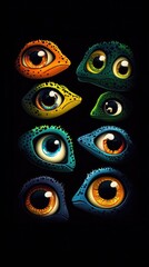 Colorful Cartoon Eyes on Black Background