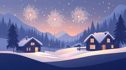 New Year's Celebration in a Snowy Mountain Resort