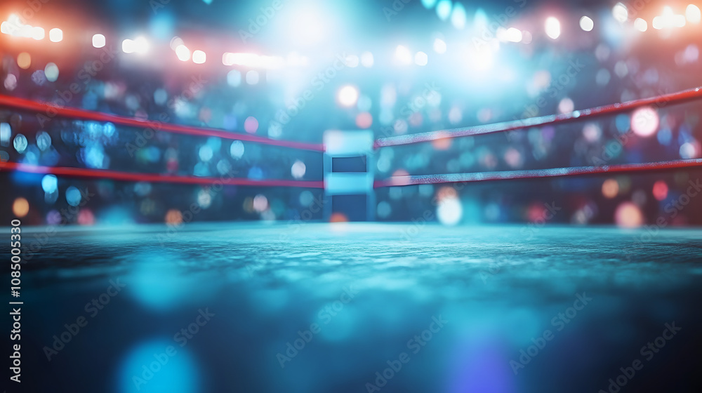 Sticker Boxing arena with blurred spectator and stadium light AI generated