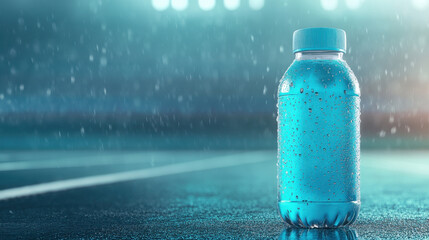 Vibrant Sports Drink Bottle in Rainy Conditions