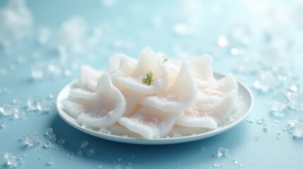 Cold dish with fish on a delicate background.