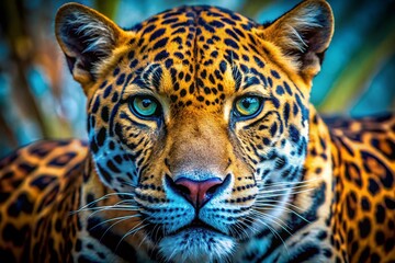 Obraz premium Captivating Blue and Gold Leopard Pattern Background for Stunning Visuals in Design Projects, Fashion, and Nature-Themed Decor with Rich Textures and Vibrant Colors