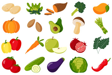 Fototapeta premium Vegetables Set, Vector Illustrations. Fresh and Colorful Veggie Designs for Healthy Projects