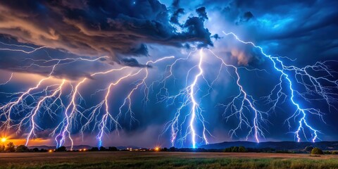 Fototapeta premium Stunning Lightning Bolt in Modern Sky, Panoramic View, Neural System