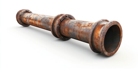 Rusty metal pipe isolated on white background.
